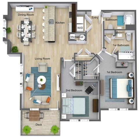 Ashland Woods 2 bedroom floor plan with open concept kitchen